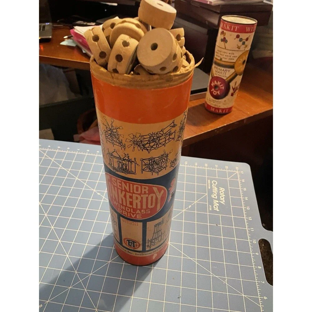 Vintage Senior TINKERTOY SET  190+ Pieces Windlass Drive 1958 Deluxe
